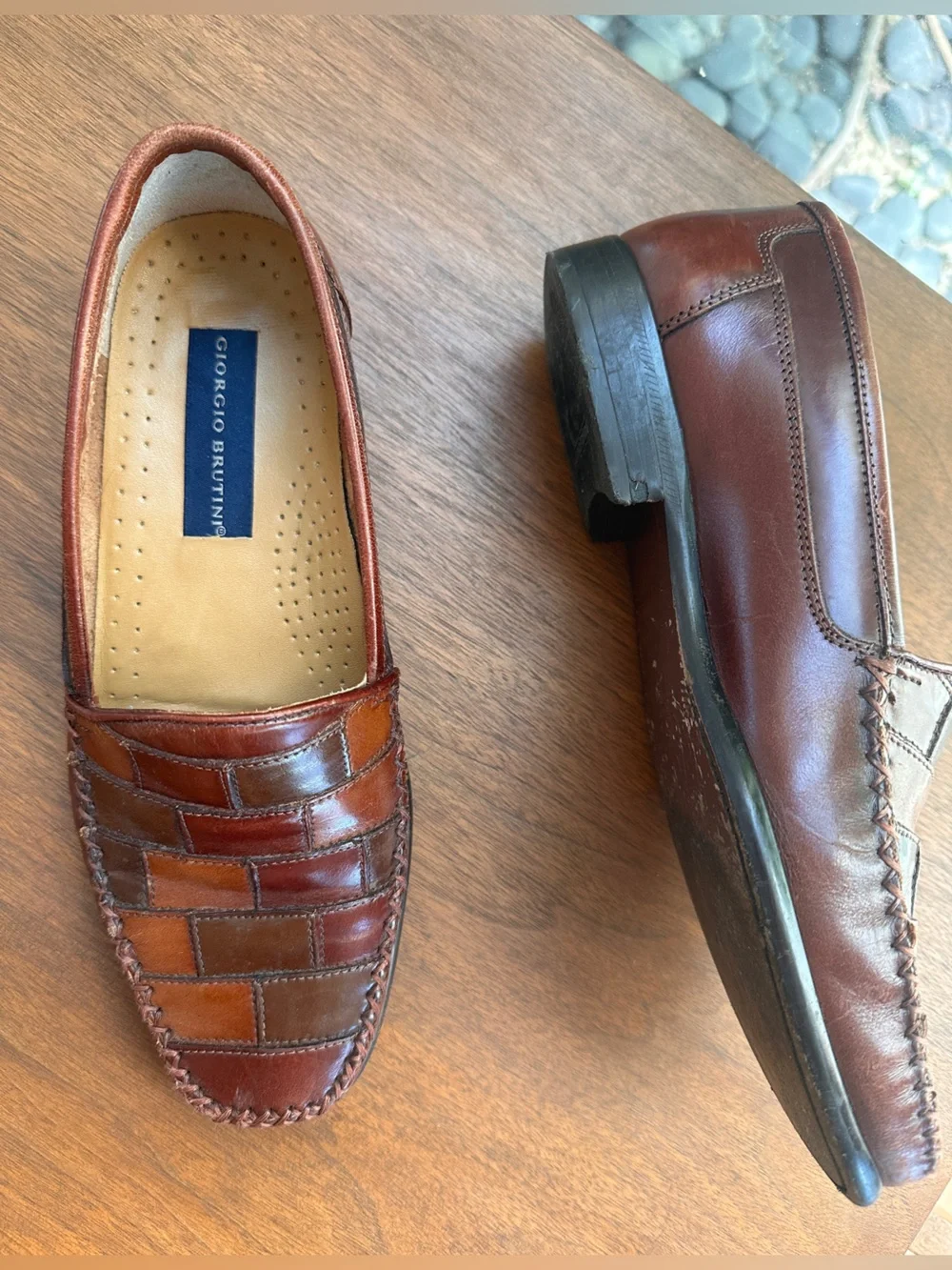 Vintage 90’s Giorgio Brutini Men’s Brown Woven Leather Slip-On Loafers Men’s 8D